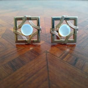 VTG Cufflinks SWANK Gld Tone White Stone 50's-60's